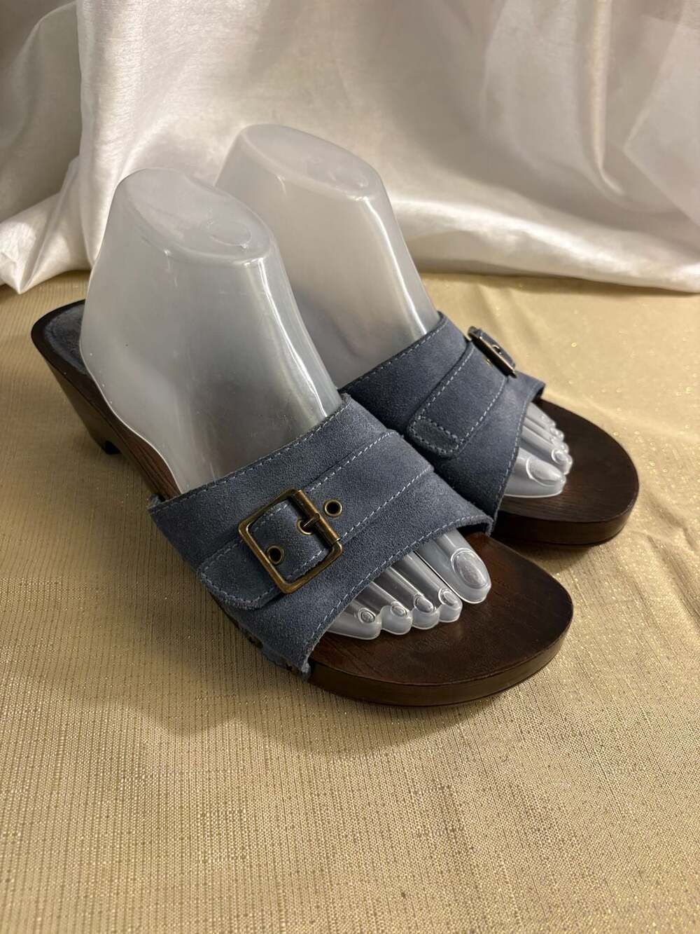Montego Bay Club Suede Wood Clog Sandals Blue